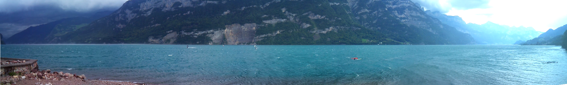 Panorama vom Rotbach, Mühlehorn über den Walensee mit aufkommendem Sturm